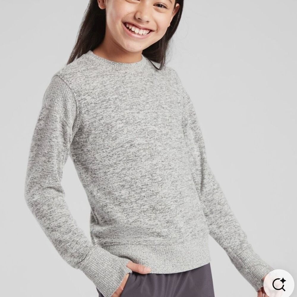 Athleta Girl Seize The Day Long Seleeve Top Size 8-10 Crew Neck Gray